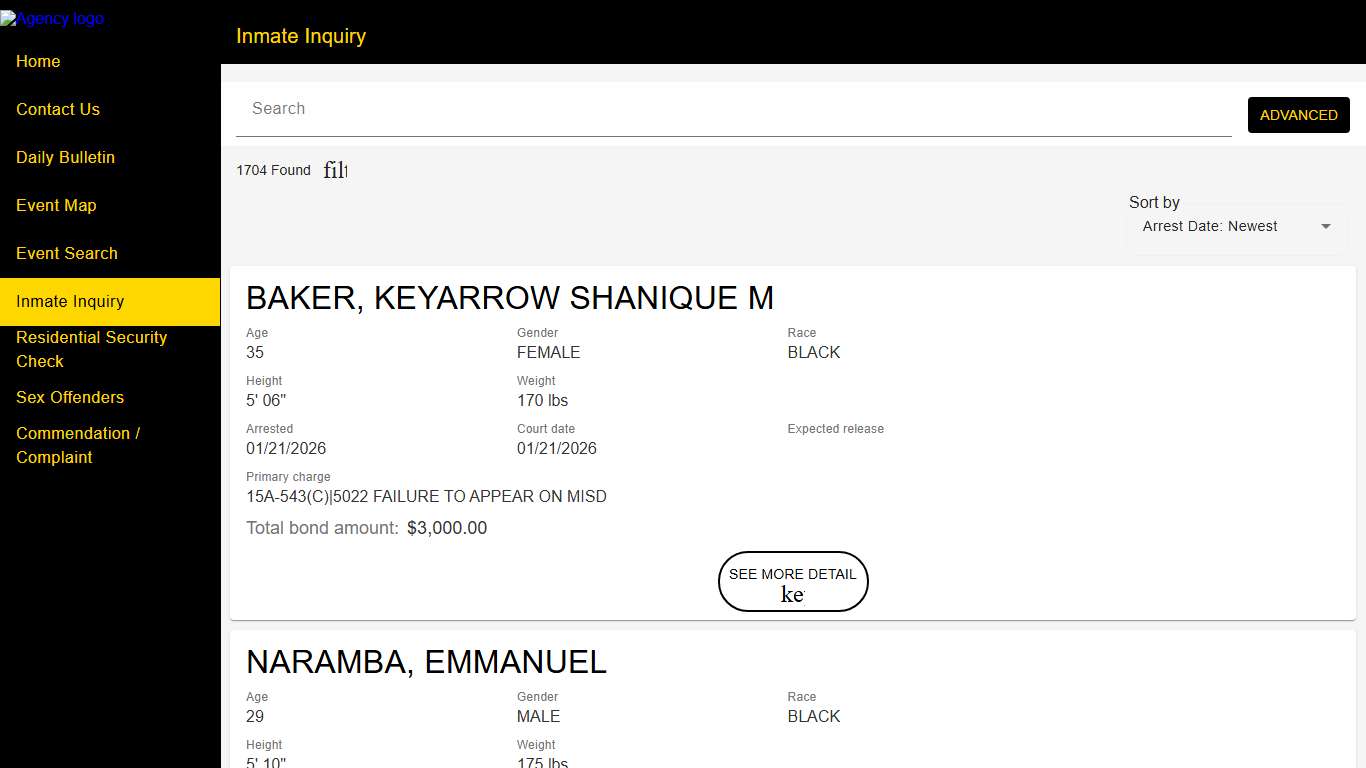 Wake County Sheriff's Office | Police to Citizen - Inmates catalog